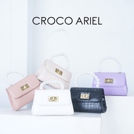Croco Ariel | Sources.id Original - Small Cute Women's Shoulder Bag / Mini Gold Chain Strap with Wai