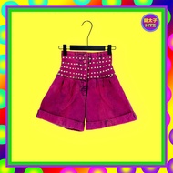 Second-Hand Purple Pink Rivets Pleated A-Line Denim High Waist 22 Shorts F309 [Mentaiko Vintage Summ