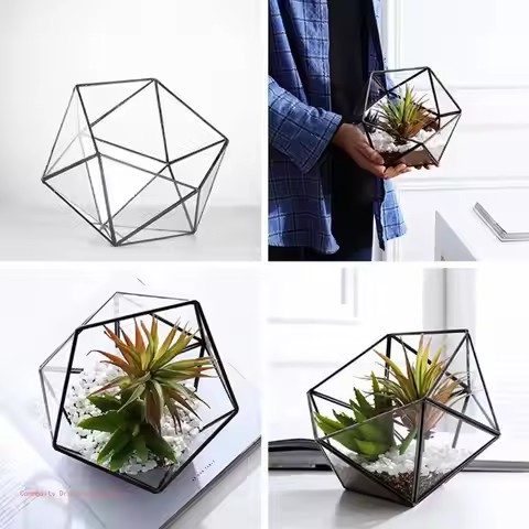 Gold Geometric Terrarium Planter Pentagon Container Modern Decor