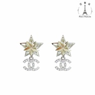 【巴黎站二手名牌專賣店】＊現貨＊CHANEL 香奈兒 真品＊ABA907金星星銀鑽雙C吊墜針式耳環