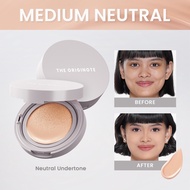 The Originote High Cover Serum Cushion <> Makeup Base with a light texture on the face and full cove