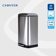 CHINTER F-0336 ถังขยะเท้าเหยียบสแตนเลสทรงเหลี่ยม (Soft close) ขนาด 40 ลิตร สีเมทัลลิก