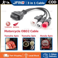 3-in-1 OBD2 6-pin Connector for Honda/Yamaha Y15 V2/Y16 N-MAX/X-MAX, 3-pin & 4-pin to 16-pin OBDII A