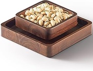 FANATU Wood Pistachio Snack Bowl with Shell Storage, Double Dish Holder Nut Bowl Pedestal for Sunflo