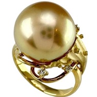 Pre-owned, size 16, Aurora Moon Rainbow South Sea Golden Pearl, 12.9mm, 0.04ct Diamond, 18K Gold, 8.