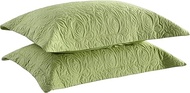 MarCielo 2-Piece Embroidered Pillow Shams, Queen Decorative Microfiber Pillow Shams Set Standard Size (Green)