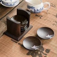 Round Solid Wood Tea Coaster Creative Kung Fu Tea Set Coaster Cup Holder Wooden Coaster Set