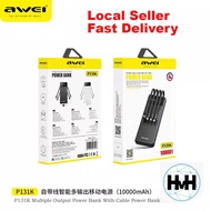Awei P131K Powerbank 10000mAh Digital Display Power Bank Intelligent Multiple Output Built-In Cables