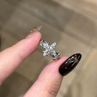 Cool Style Silver Full Diamond Cross Iris Ring Female Light Luxury Index Finger Ring Retro Fashion U