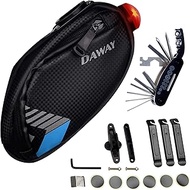 DAWAY A36 Bike Repair Kit with Taillight - Waterproof Bicycle Saddle Bag, 16-in-1 Multi-Tool, Gluele