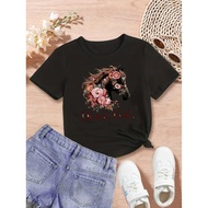 Equestrian Girl Print T-Shirt, Fun Clothing for Girls, a Tee for Girls Who Love Horses, Summer Short