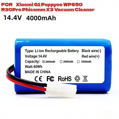 Premium 14.4V 4000mAh Rechargeable Lithium Battery Accessory for Xiaomi G1 Puppyoo WP650 R30Pro Phic