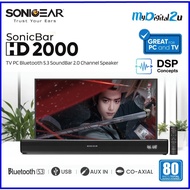 SonicGear SonicBar HD 2000 TV PC Bluetooth 5.3 SoundBar 2.0 Channel Speaker with 80W & 10m Range