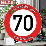 HELLOYOUNG 70th Birthday Metal Wall Art Sign Stainless Steel Round Decor for Home Outdoor Anniversar