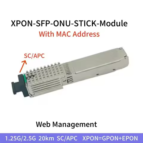 XPON SFP ONU Stick Module 1.25G/2.5G SC-UPC/APC With MAC PoE IPoE HGU 1310nm/1490nm 20KM PON Module 