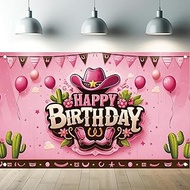 Pink Cowgirl Birthday Backdrop Banner 71 x 43 Inch Western Party Decorations Girls Cowboy Rustic Cou