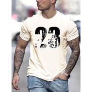 t shirt 23 Letter Print Men's Short Sleeve Crew Neck T-Shirts, Comfy Breathable Casual Stretchable T