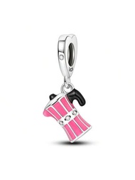 925純銀粉紅moka咖啡壺掛飾吊墜,適用於原裝手鍊項鍊diy吊飾,精美珠寶禮物女生生日派對