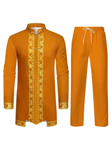 Middle East Traditional Culture Muslim Robe Arab Men's Traditional Clothing 3D Technology Printed Pa