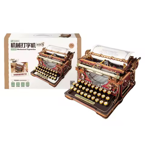 Mechanical Typewriter 3D Wooden Puzzle for Adults - Vintage Model Kit, No Glue, Retro Desk Home Deco