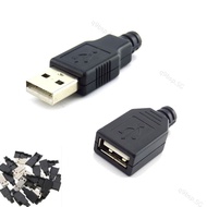 10pcs 3 in 1 Type A Female Male Mirco USB 2.0 Socket 4 Pin Connector Plug Black Plastic Cover DIY Connectors Type-A Kits  SG9B