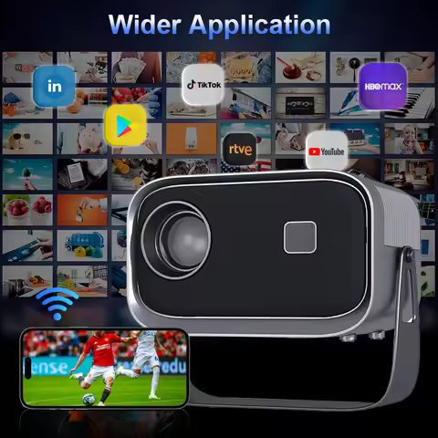 4K Outdoor Movie Projector, Portable Mini Smart Wall Projector with Built-in Wi-Fi, Speaker & Digita
