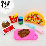 14-piece mini pizza bag toy for children who like to cook in the kitchen, cut fruit, role-playing to