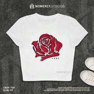 KATUN NORACY.STUDIOS - CROP TOP LANY ROSE RED ALBUM | ROCK MUSIC METAL BAND | GRUNGE CROPTOP WHITE S