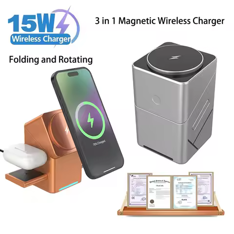 2025 Desktop Portable Qi2 Phone Wireless Fast Charging Stand Magnetic Foldable 3 in 1 Cube Wireless 