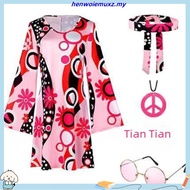 Hippie Costume 60s 70s Women Disco Dress Halloween Boho Flared Hippie Dress with Headband