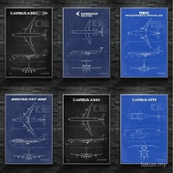 Air Force Plane Airbus A-340 B-747 Patent Prints Airplane Poster Fighter Blueprint Canvas Painting W