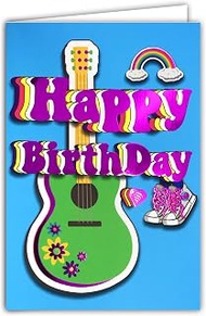 69-9025 Happy Birthday Card for Young Teenagers + Envelope 12 x 17.5 cm Music Guitar Hippie Boho Sne