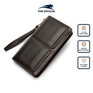 High quality genuine leather men's long wallet with many phone compartments and card holders with 2 