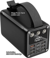 超級充電寶 移動電源 60000 mAh Mega Power Bank with digital power display and LED lights.