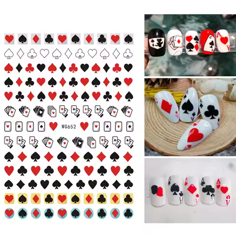 Nail Stickers 3D Poker Design Nail Art Stickers Playing Cards Nail Adhesive Decorations Spades Red H