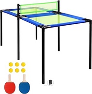 Mmucco Trampoline Ping Pong Table, Portable Ping Pong Table for Kids and Adults, Foldable Tennis Game Table for Indoor or Outdoor Use with 2 Paddles, 6 Balls, and Table