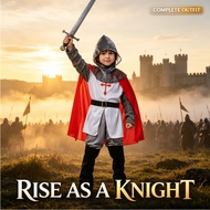 Kids Crusader Knight Costume Red Cape Medieval Warrior Outfit For Party Cosplay