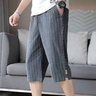 NGHG MALL-Men's 23 new trend ins loose cotton linen thin straight casual 7 points pants