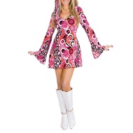 WGBMiatoo Womens Retro Style 60s 70s Hippie Costume Flare Dress Coatume Set