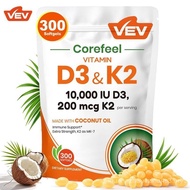VEV Vitamin D3 K2 10000 IU, 2 in 1 Vitamins D & K, Virgin Coconut Oil, 300 Softgels