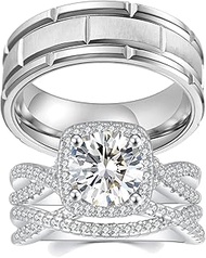 2.2ct Wedding Rings for Women Cubic Zirconia Bridal Couple Engagement Ring Sets His Hers Men Titaniu