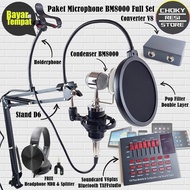 COD Paket Microphone BM8000 dan BM800 Full Set Plus Soundcard V8plus + Holderphone + Converter Gitar FREE Headphone dan Splitter
