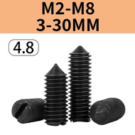M2-M8 cone point set screws, 4.8 grade blackened iron slotted set screws, GB71 headless machine scre