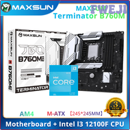 FWEJI MAXSUN Terminator B760M Motherboard with Intel I3 12100F CPU Processor Motherboard Set USB3.2 PCIE4.0x16 for Desktop Computers GSWHR