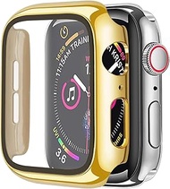 COGIFT Gold Hard Case Compatible with Apple Watch Series 6 Case SE Series 5 Series 4 40mm, Hard PC Case Slim Tempered Glass Screen Protector Overall Protective Cover for iwatch 2-Pack(Gold/Clear