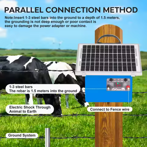 32KM/20 Miles Solar Electric Fence Charger 0.5J Energizer Controller for Livestock Cattle Horse Poul