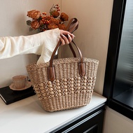 Summer Straw Bags for Women Straw Shoulder Bags Rattan Woven Top Handle Bag Hollow Raffia Crochet Be