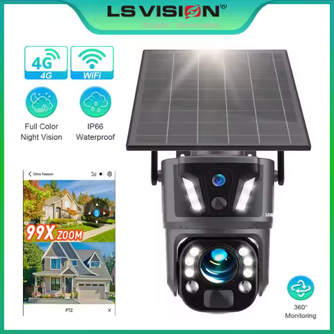 LS VISION 99X Zoom WIFI Outdoor Wireless 4G, 99X Zoom Triple Lens, PIR Human Detection, Solar Powere