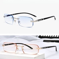 Cermin Mata Tanpa Bingkai Lelaki Wanita Photochromic Anti Blue Light Cermin Mata Potong Tepi Berlian