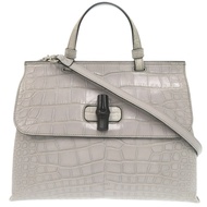 Gucci Daily Bamboo 392013 鱷魚紋灰色兩用手提包/肩背包 0634 [二手] GUCCI